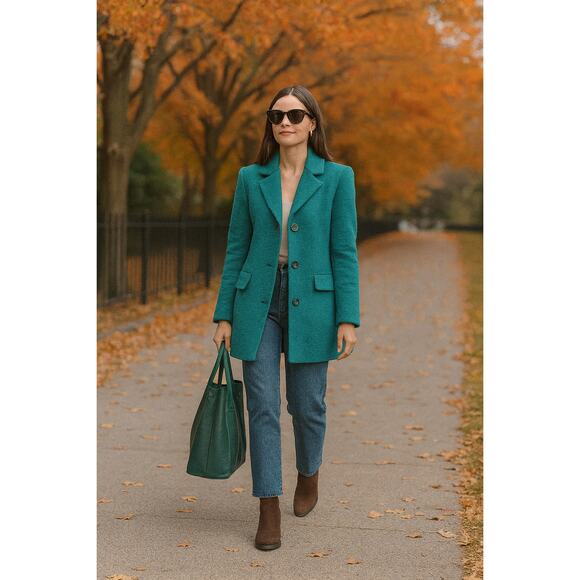 Marella Italy Green Wool Blend Coat  | Fall Jewel-Tone Chic Outerwear | Max Mara - Picture 1 of 16